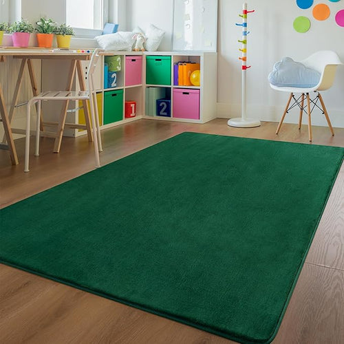 Andecor Soft Area Rug, 4x6 Green Washable Rugs for Living Room Bedroom, Indoor Fluffy Carpets for Dorm Boys Girls Kids Room Nursery Home Decorations