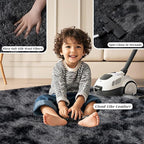 Tie-Dyed Black Rugs for Bedroom 9x12 ft Large - Ultra Soft Faux Fur Area Rug - Plush Non-Slip Shaggy Carpet for Living Room, Cozy Fluffy Rug for Kids Boys Girls Dorm Nursery Room, High Pile Carpet