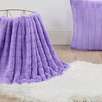 Striped Throw Blanket and Pillow Covers Set (No Inserts) for Couch and Bed, Plush Warm Lightweight Fuzzy Faux Fur Blanket for All Seasons (60" x 80", Purple)