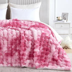 60x80 Inches Ultra-Soft Fuzzy Faux Fur Plush Twin Size Blanket - Thick, Warm Sherpa for Couch, Sofa, Bedroom, Camping - Decorative Blanket for Cozy Warmth, Bubble Pink Tie Dye