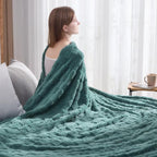 NEWCOSPLAY Super Soft Queen Blanket Light Teal Premium Silky Flannel Fleece 3D Checkered Lightweight Bed Blanket All Season Use (Light Teal Checkered, Queen(90"x90"))