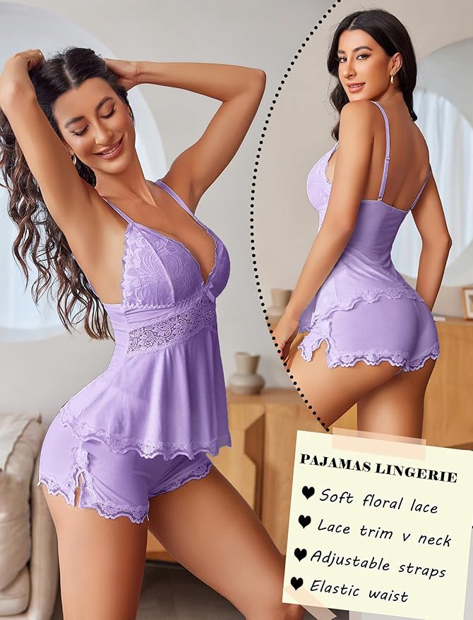 Avidlove Womens Sweetness Cami Set Lace Camisole Lingerie Nightwear Sexy Pajamas Lounge Sets