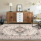 CRYPTOLITE Vintage Area Rug 5x8 Rugs, Machine Washable Vintage Area Rug Non-Slip Low Pile Large Rug for Living Room, Bedroom, Farmhouse, Dining Room, Beige