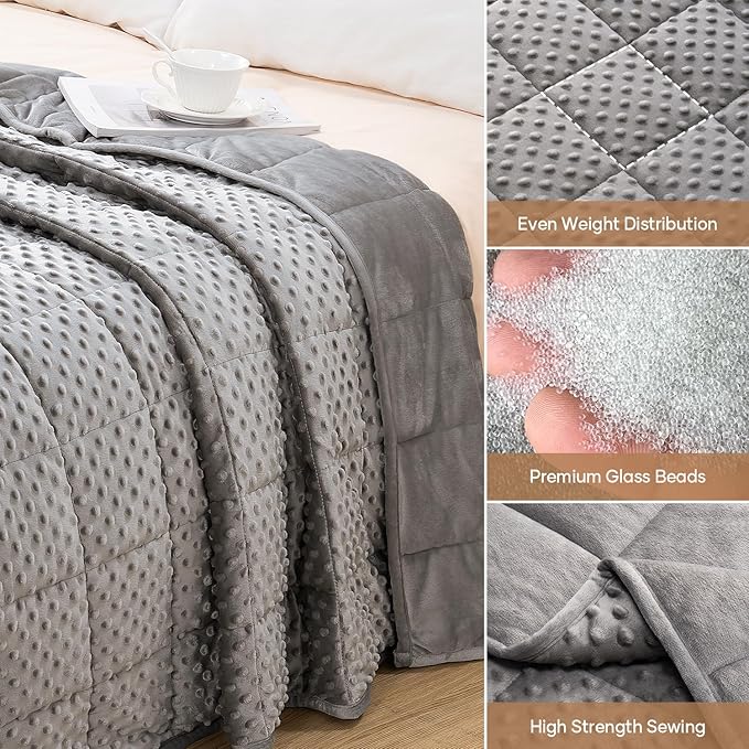 Wemore Minky Dot Weighted Blanket for Adults Twin Size 12 lbs, Soft Cozy Heavy Blanket, Breathable Blanket for All-Season with Glass Beads, Grey 60 x 80 inches