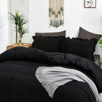 CLOTHKNOW Black Ruffle Comforter Set Full Size Bedding Comforter Sets Soft Farmhouse Shabby Chic Comforters with 2 x Pillow Cases