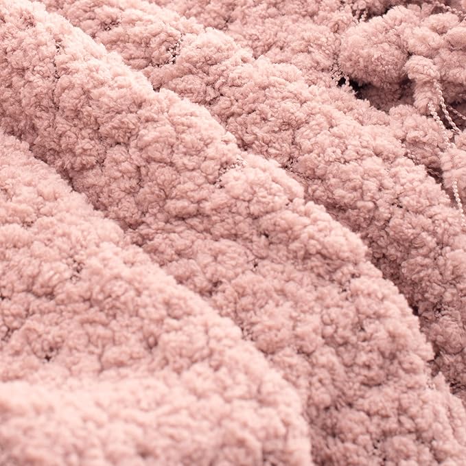 Throw Blanket for Couch, Dusty Pink Luxury Knitted Throws 60"x80", Textured Blankets with Handmade Fringe Tassels for Bed Sofa Decorative, Chunky Soft Farmhouse Boho Home Decor