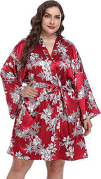 Women's Plus Size Satin Kimono Robes Short Silk Bathrobe Bridesmaid Wedding Party Nightgown Sleepwear