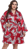 Women's Plus Size Satin Kimono Robes Short Silk Bathrobe Bridesmaid Wedding Party Nightgown Sleepwear