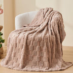 NEWCOSPLAY Super Soft Twin Blanket Taupe Premium Silky Flannel Fleece 3D Checkered Lightweight Bed Blanket All Season Use (Taupe Checkered, Twin(60"x80"))