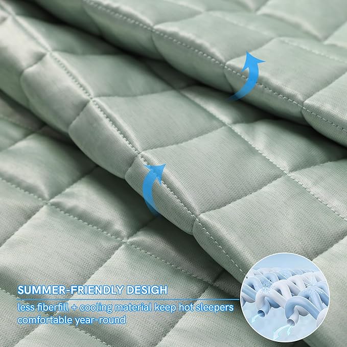 YnM Cooling Weighted Blanket for Adults, 25lbs Heavy Bed Throw Comforter with 100% PE Fabric, Ideal for Hot Sleepers or Summer Days(60x80 Inches for Queen/King Bed, 25 Pounds, Green)