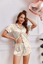 Ekouaer Womens Silk Satin Pajamas Short Sleeve PJS Shorts Set Soft Button Down Sleepwear 2 Piece Loungewear S-5XL