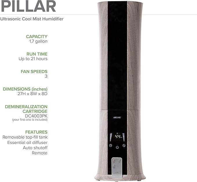 AIRCARE Ultrasonic Cool Mist Whisper Quiet Humidifier- PILLAR