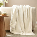 Amélie Home Knit Throw Blanket, Soft Chenille Cozy Breathable Chevron Chunky Decorative Blanket for Couch, Bed & Sofa, French-Inspired Lightweight Warm Gift for Women, Ivory, 50"x60"