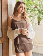 Ekouaer Silk Pajamas Set for Women Satin Camisole Sleepwear Lingerie V-Neck Cami Top and Shorts Pjs