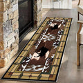 Cowprint Western Runner Rug,3x12ft,Bohemian Moroccan Geometric Runner Rug,Rustic Cabin Decor Southwest Rugs,Soft Non-Slip Long Hallway Rugs, for Bedroom Kitchen Laundry Entryway Floor Mat
