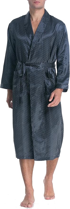 Lavenderi Mens Silky Satin Lounge Robe, Long Lightweight Sleepwear
