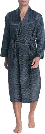 Lavenderi Mens Silky Satin Lounge Robe, Long Lightweight Sleepwear