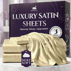 SLEEP SANCTUARY Satin Sheets Twin Size – 3 Piece Luxury Silky Bed Set, Softer Than Silk, 15" Deep Pocket, Cooling & Wrinkle-Free, Moisture-Wicking & Breathable for Hair & Skin (Champagne)