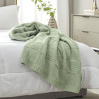 Amélie Home Knit Throw Blanket, Soft Chenille Cozy Breathable Checkered Chunky Decorative Blanket for Couch, Bed & Sofa, French-Inspired Lightweight Warm Gift for Women, Sage Green, 60"x80"
