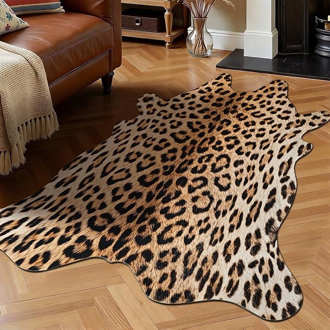 HOMORE Leopard Rug, 3x4 Feet Animal Skin Print Rug,Small Cheetah Rugs for Wall Art Decor,Western Floor Carpet for Bedroom Bedside Living Room Desk