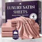 SLEEP SANCTUARY Satin Sheets Full Size – 4 Piece Luxury Silky Bed Set, Softer Than Silk, 15" Deep Pocket, Cooling & Wrinkle-Free, Moisture-Wicking & Breathable for Hair & Skin (Blush Pink)
