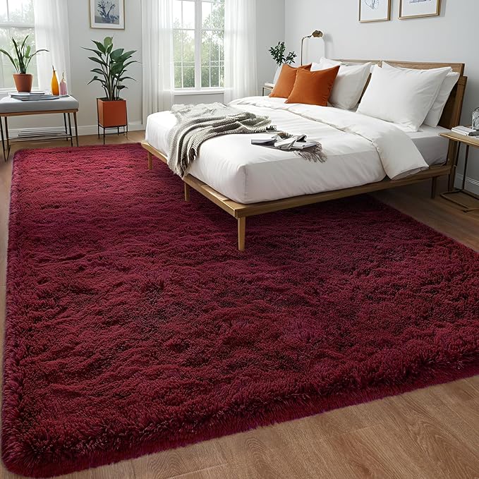 Burgundy Red Area Rug 6x9 Large Rugs for Living Room Bedroom, Fluffy Soft Rug Modern Carpets for Kids Room, Non-Skid Rectangular Indoor Cute Rug for Girls Boys Nursery Room Home Decor