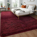 Burgundy Red Area Rugs Fluffy Rug for Bedroom Living Room, 5x8 Feet Indoor Shaggy Carpets, Plush Soft Rug for Kids Room, Cute Rugs for Girls Boys Playroom Nursery Room Home Decor