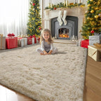 Amdrebio Beige Area Rugs for Living Room Bedroom, 6x9 Fluffy Plush Shag Furry Neutral Rug for Kids Room Decor Aesthetic, Soft Shaggy Fuzzy Cute Tan Carpet for Teens Baby Nursery Playroom Preppy Dorm
