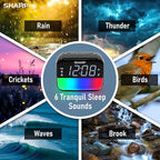 Sharp Multi-Color Bluetooth Alarm Clock with Sleep Sounds, RGB Night Light, Dual Alarms, LED Display with Dimmer, Snooze & Sleep Timer, Bedside Clock with Speaker