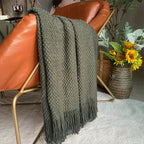 LOMAO Knitted Throw Blanket with Tassels Bubble Textured Lightweight Throws for Couch Cover Home Decor (Dark Olive, 60x80)