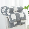 Carriediosa Checkered Throw Blanket 50" X 60", 400GSM Ultra Soft Microfiber Fuzzy Fluffy Reversible Cute Preppy Knitted Blankets Cozy Plush Fall Throws for Couch, Bed, Sofa, Grey