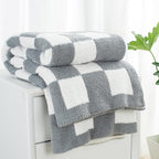 Carriediosa Checkered Throw Blanket 50" X 60", 400GSM Ultra Soft Microfiber Fuzzy Fluffy Reversible Cute Preppy Knitted Blankets Cozy Plush Fall Throws for Couch, Bed, Sofa, Grey