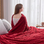 NEWCOSPLAY Super Soft Twin Blanket Red Premium Silky Flannel Fleece 3D Heart Checkered Lightweight Bed Blanket All Season Use (Red Heart, Twin(60"x80"))