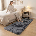 duduta Grey Plush Runner Rugs for Bedroom 2x6 ft, Tie Dye Fluffy Gray Shag Rug for Dorm Nursery Bedside, Machine Washable Non Slip