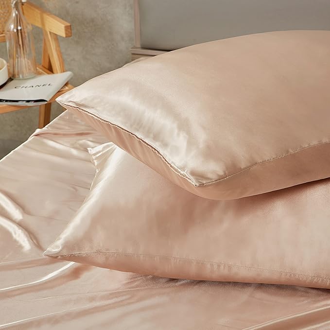 Taupe Satin Pillowcase Standard Set of 2 with Envelope Closure，Taupe Silk Pillowcase for Hair and Skin (20x26)