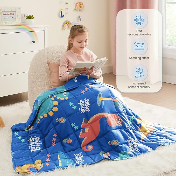 HOSUKKO Weighted Blanket - 3 lbs Blue Dinosaur Heavy Lap Indoor - Small Size Breathable Blanket(20 * 30 inches, 3 lbs)