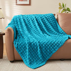 BEDELITE Teal Throw Blanket for Couch and Bed- Super Soft and Warm 3D Checkered Fluffy Fuzzy Fleece Blanket, Luxurious Plush Cozy Blanket for Room Decor Fall and Winter, 50x60 inches