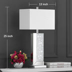 PARTPHONER Modern Mirror Table Lamp Set of 2 - Touch Control 3-Way Dimmable Bedside Lamps with USB-C/A Ports, Silver Diamond Crystal Accent & White Fabric Shade for Bedroom, Living Room, Nightstand