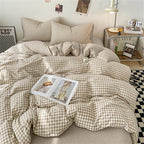 Nayoroom Gingham Duvet Cover King Size Brown Tan Plaid Checkered Comforter Cover 3 Pieces Soft Lightweight Washed Microfiber Farmhouse Grid Dorm Bedding Set with Pillowcases