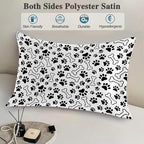 Silk Like Pillowcase for Hair and Skin Black Paw Prints and Bones 1 Pack Satin Pillowcase with Hidden Zipper Soft Breathable Smooth Cooling Pillow Cover King Size for Bedroom Sofa 20”x36”