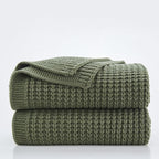 Douceur Olive Green Throw Blanket for Bed, Soft Chunky Cable Knit Throw Blanket, Classic Fisherman's Rib Stitch Pattern Throw for Living Room Gift, 60"X80"