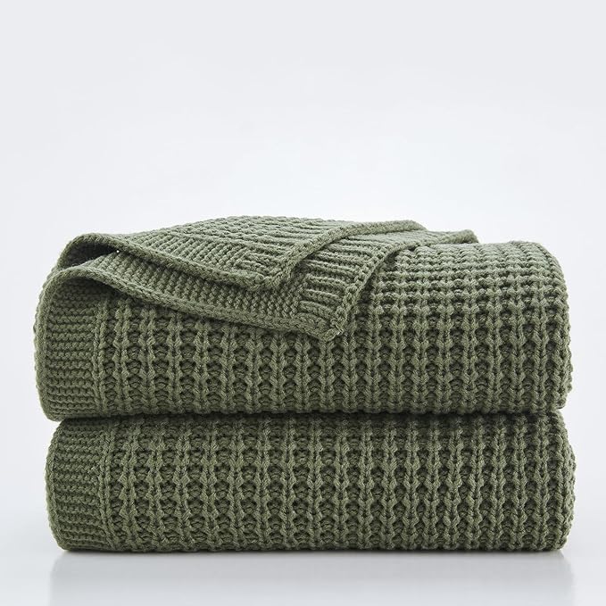 Douceur Olive Green Throw Blanket for Bed, Soft Chunky Cable Knit Throw Blanket, Classic Fisherman's Rib Stitch Pattern Throw for Living Room Gift, 60"X80"