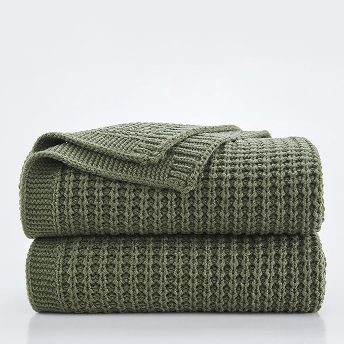 Douceur Olive Green Throw Blanket for Couch, Soft Chunky Cable Knit Throw Blanket, Classic Fisherman's Rib Stitch Pattern Throw for Living Room Gift, 50"X60"