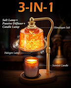 3-in-1 Candle Warmer Lamp with Timer Dimmable, Himalayan Salt Lamp & Passive Diffuser, Gifts for Women, House Warming Gifts, Wax Melt Warmer for Jar Candles (Gold)
