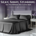 SLEEP SANCTUARY Satin Sheets King Size – 4 Piece Luxury Silky Bed Set, Softer Than Silk, 15" Deep Pocket, Cooling & Wrinkle-Free, Moisture-Wicking & Breathable for Hair & Skin (Stone Grey)