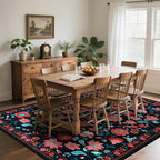 CRYPTOLITE 9x12 Area Rug for Living Room Clearance, Modern Washable Rug Non Slip Low Pile Floral Rugs for Living Room, Bedroom, Farmhouse, Dining Room, Kids Playroom, Black