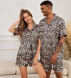 SWOMOG Satin Matching Pajamas Sets Couple Silk Button Down Nightwear Women & Men Short Sleeve Sleepwear 2 Pieces Loungewear