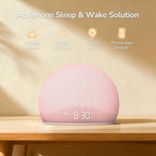 HOUSBAY Sunrise Alarm Clock, White Noise Sound Machine for Bedroom | Natural Wake-Up Light with Gentle Alarm Sounds, 20 Soothing Sleep Aids, Dimmable Display, Screen-Free Design - Pink
