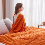 NEWCOSPLAY Super Soft Queen Blanket Orange Premium Silky Flannel Fleece 3D Checkered Lightweight Bed Blanket All Season Use (Orange Checkered, Queen(90"x90"))