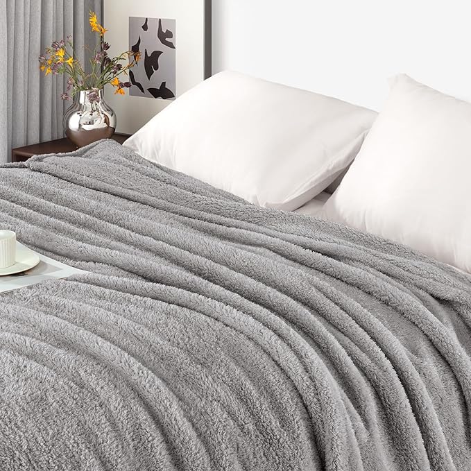 Exclusivo Mezcla Fleece Light Grey Throw Blanket for Couch Sofa, Ultra Soft, Lightweight and Fluffy Blankets for Women, All Season, 50x60 Inches